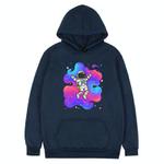 Astronaut Printed Fleece Hooded Sweatshirt Print On Your Demand, Size:S(Navy Blue)