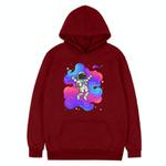 Astronaut Printed Fleece Hooded Sweatshirt Print On Your Demand, Size:S(Wine Red)