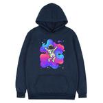 Astronaut Printed Fleece Hooded Sweatshirt Print On Your Demand, Size:L(Navy Blue)
