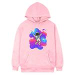Astronaut Printed Fleece Hooded Sweatshirt Print On Your Demand, Size:XXXL(Pink)