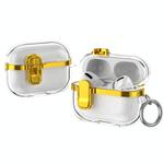 For AirPods Pro 2 Electroplating Transparent Wireless Earphones Case with Security Lock(Gold)