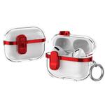 For AirPods Pro 2 Electroplating Transparent Wireless Earphones Case with Security Lock(Red)