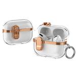 For AirPods Pro 2 Electroplating Transparent Wireless Earphones Case with Security Lock(Champagne Gold)