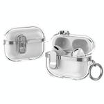 For AirPods Pro 2 Electroplating Transparent Wireless Earphones Case with Security Lock(Silver)