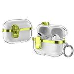 For AirPods Pro 2 Electroplating Transparent Wireless Earphones Case with Security Lock(Light Green)