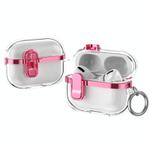 For AirPods Pro 2 Electroplating Transparent Wireless Earphones Case with Security Lock(Pink)
