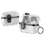 For AirPods Pro 2 Electroplating Transparent Wireless Earphones Case with Security Lock(Black)