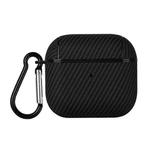 For AirPods 4 Carbon Fibre Texture PU Earbuds Box PC Case with Hook(Black)
