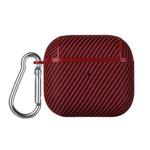 For AirPods 4 Carbon Fibre Texture PU Earbuds Box PC Case with Hook(Red)