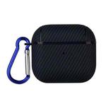 For AirPods 4 Carbon Fibre Texture PU Earbuds Box PC Case with Hook(Blue)