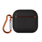 For AirPods 4 Carbon Fibre Texture PU Earbuds Box PC Case with Hook(Brown)