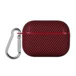 For AirPods Pro 2 Carbon Fibre Texture PU Earbuds Box PC Case with Hook(Red)