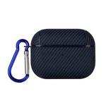 For AirPods Pro 2 Carbon Fibre Texture PU Earbuds Box PC Case with Hook(Blue)