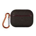 For AirPods Pro 2 Carbon Fibre Texture PU Earbuds Box PC Case with Hook(Brown)