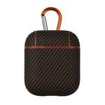 For AirPods 1 / 2 Carbon Fibre Texture PU Earbuds Box PC Case with Hook(Brown)