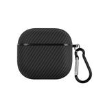 For AirPods 4 Fibre Texture PU Earbuds Box PC Case with Hook(Black)