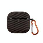 For AirPods 4 Fibre Texture PU Earbuds Box PC Case with Hook(Brown)