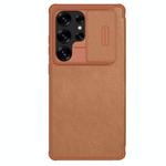 For Samsung Galaxy S25 Ultra 5G NILLKIN QIN Series Pro Sliding Camera Cover Design Leather Phone Case(Brown)
