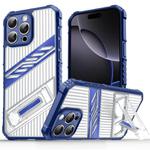 For iPhone 16 Pro Plating Holder PC Hybrid TPU Phone Case(Navy Blue)