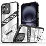 For iPhone 16 Plus Plating Holder PC Hybrid TPU Phone Case(Transparent Black)
