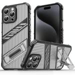 For iPhone 15 Pro Max Plating Holder PC Hybrid TPU Phone Case(Gray Black)