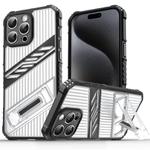For iPhone 15 Pro Max Plating Holder PC Hybrid TPU Phone Case(Transparent Black)