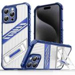 For iPhone 15 Pro Plating Holder PC Hybrid TPU Phone Case(Navy Blue)
