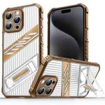 For iPhone 15 Pro Plating Holder PC Hybrid TPU Phone Case(Desert Gold)
