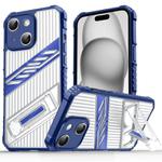 For iPhone 15 Plus Plating Holder PC Hybrid TPU Phone Case(Navy Blue)