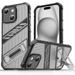 For iPhone 15 Plus Plating Holder PC Hybrid TPU Phone Case(Gray Black)