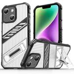For iPhone 14 Plus Plating Holder PC Hybrid TPU Phone Case(Transparent Black)