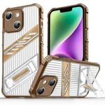For iPhone 14 Plating Holder PC Hybrid TPU Phone Case(Desert Gold)