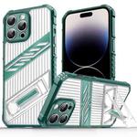 For iPhone 14 Pro Plating Holder PC Hybrid TPU Phone Case(Dark Green)