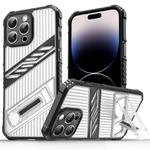 For iPhone 14 Pro Plating Holder PC Hybrid TPU Phone Case(Transparent Black)