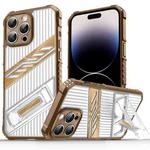 For iPhone 14 Pro Max Plating Holder PC Hybrid TPU Phone Case(Desert Gold)