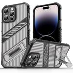 For iPhone 14 Pro Max Plating Holder PC Hybrid TPU Phone Case(Gray Black)