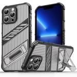 For iPhone 13 Pro Max Plating Holder PC Hybrid TPU Phone Case(Gray Black)