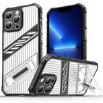 For iPhone 13 Pro Max Plating Holder PC Hybrid TPU Phone Case(Transparent Black)