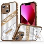 For iPhone 13 Plating Holder PC Hybrid TPU Phone Case(Desert Gold)