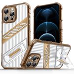For iPhone 12 Pro Max Plating Holder PC Hybrid TPU Phone Case(Desert Gold)