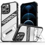 For iPhone 12 Pro Max Plating Holder PC Hybrid TPU Phone Case(Transparent Black)