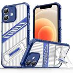 For iPhone 12 Plating Holder PC Hybrid TPU Phone Case(Navy Blue)