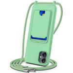 For Samsung Galaxy M05 / F05 Integrated Card Bag Solid Color Liquid Silicone Phone Case with Lanyard(Green)