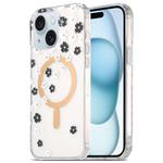 For iPhone 15 Plus Dual-side Laminating IMD MagSafe Phone Case(Black and White Daisy)