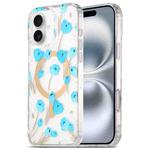 For iPhone 16 Plus Dual-side Laminating IMD MagSafe Phone Case(Blue Flowers)