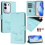 For vivo Y29 4G Global Smile Embossing RFID Leather Phone Case(Mint Green)