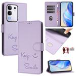 For vivo Y29 4G Global Smile Embossing RFID Leather Phone Case(Light Purple)