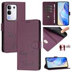 For vivo Y29 4G Global Smile Embossing RFID Leather Phone Case(Violet)