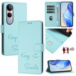 For vivo V50 Lite 5G Smile Embossing RFID Leather Phone Case(Mint Green)