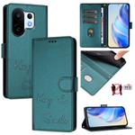For vivo S30 Pro mini Smile Embossing RFID Leather Phone Case(Peacock Green)